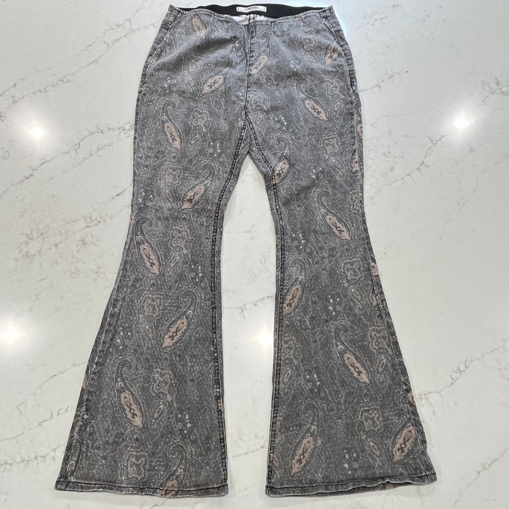 Rock & Roll Denim  Bargain Bell Pull On Flare Pants Womens 34x32 Paisley Retro